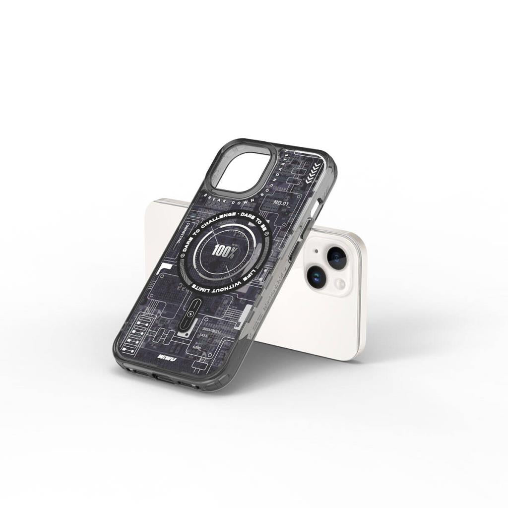 Apple iPhone 15 Kılıf M-safe Şarj Özellikli Desenli Mecha Circuit H Serisi Kapak