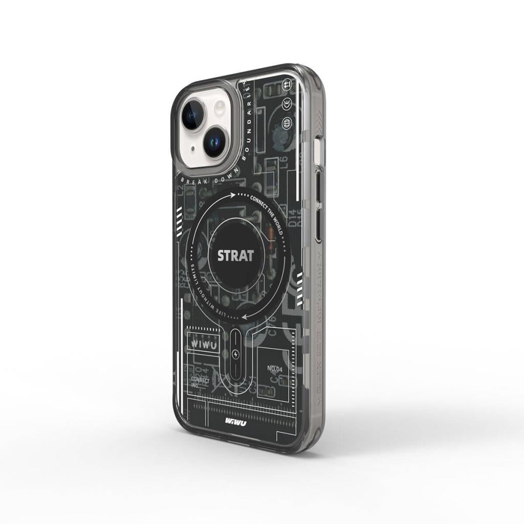 Apple iPhone 15 Kılıf M-safe Şarj Özellikli Desenli Mecha Circuit H Serisi Kapak