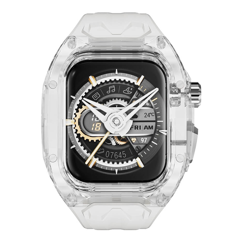 Wi-WB013 Rambo Serisi 2in1 Şeffaf Kasa Apple Watch 44mm Kordon