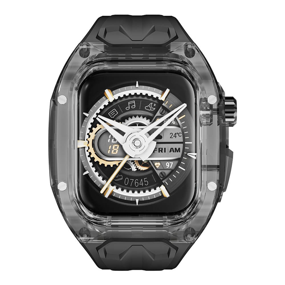 Wi-WB013 Rambo Serisi 2in1 Şeffaf Kasa Apple Watch 44mm Kordon