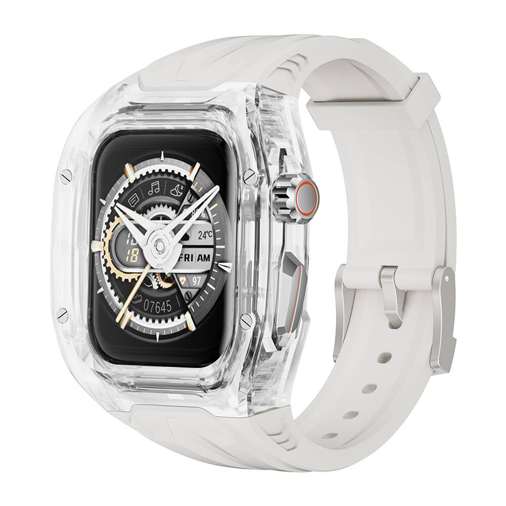 Wi-WB013 Rambo Serisi 2in1 Şeffaf Kasa Apple Watch 44mm Kordon