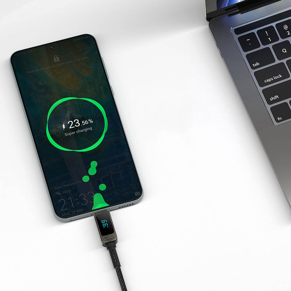 Wi-C038 Titan LED Göstergeli USB-A to Type-C Şarj ve Data Kablosu 66W 1,2 m