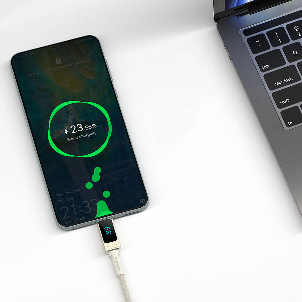 Wi-C038 Titan Serisi USB-A to Type-C LED Göstergeli Şarj Kablosu 66W 1.2M