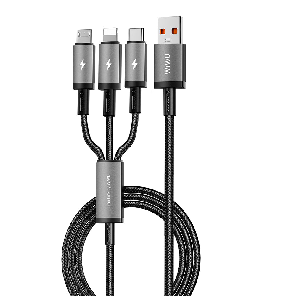 Wi-C059 Titanlink 3in1 USB-A to Lightning Type-C Örgülü Şarj Kablosu 66W 1.2M