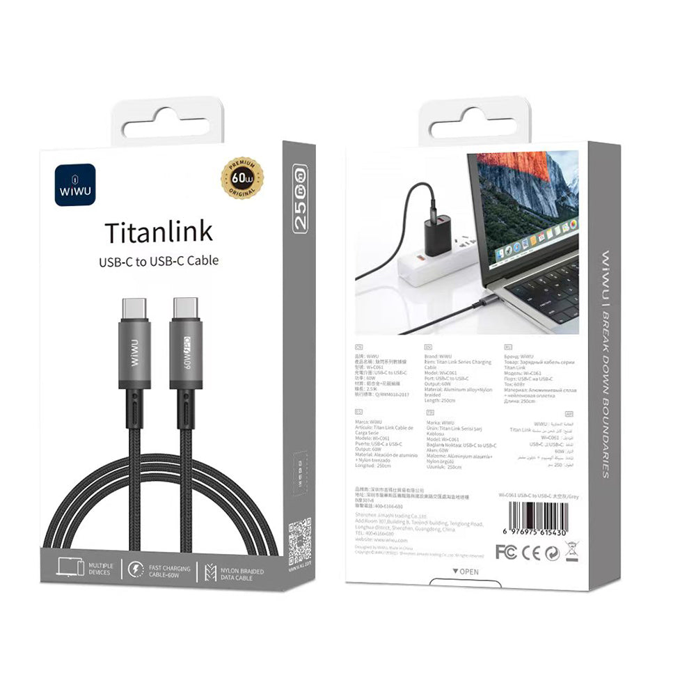 Wi-C061 Titanlink Type-C PD Hızlı Şarj ve Data Kablosu 60W 2,5 m