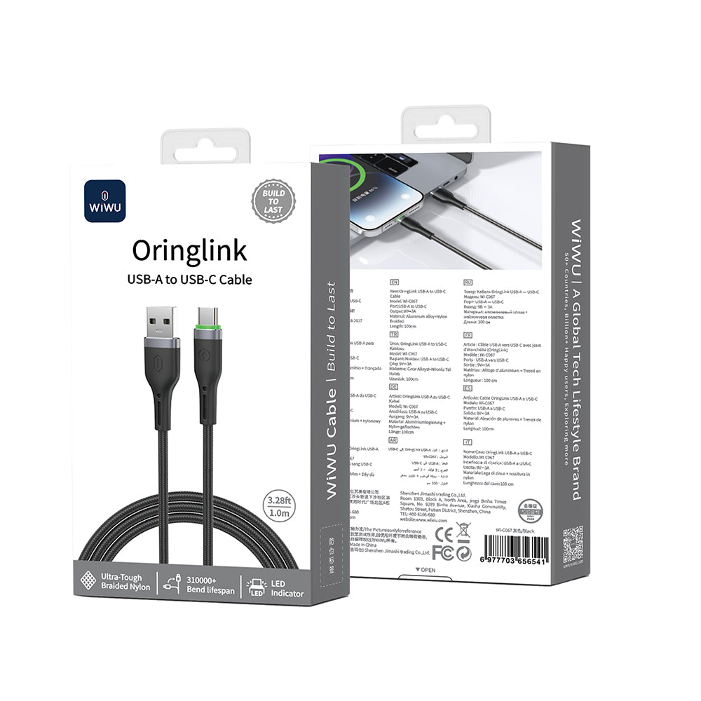 Wi-C067 Orginlink USB-A to Type-C LED Göstergeli Hızlı Şarj Kablosu 1M