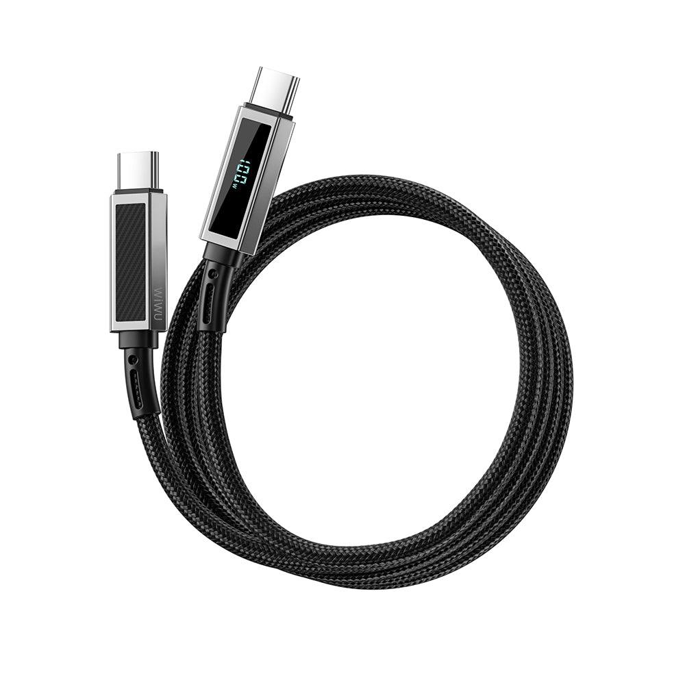 Wi-C079 Warriors Aramid Fiber LED Göstergeli Type-C to Type-C 100W Şarj Kablosu 1.2M