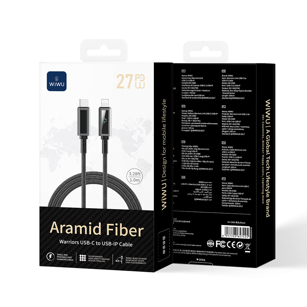 Wi-C080 Warriors Aramid Fiber Type-C to Lightning 27W PD Şarj Kablosu 1M