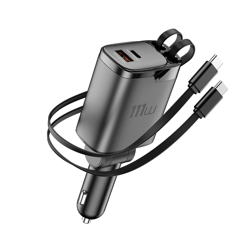 Wi-CC034 Type-C + USB-A GaN Teknolojili Dahili Kablolu Araç Şarj Aleti 111W