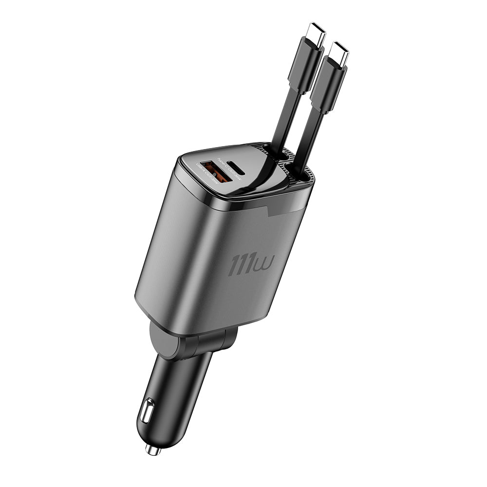 Wi-CC034 Type-C + USB-A GaN Teknolojili Dahili Kablolu Araç Şarj Aleti 111W