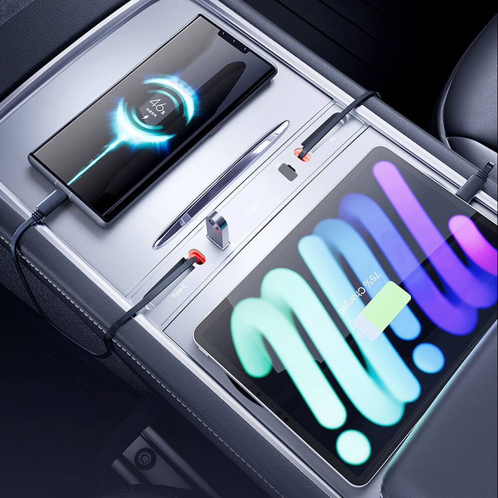 Wi-DS001 Tesla Uyumlu Type-C Lightning USB-A Araç İçi Şarj İstasyonu 60W