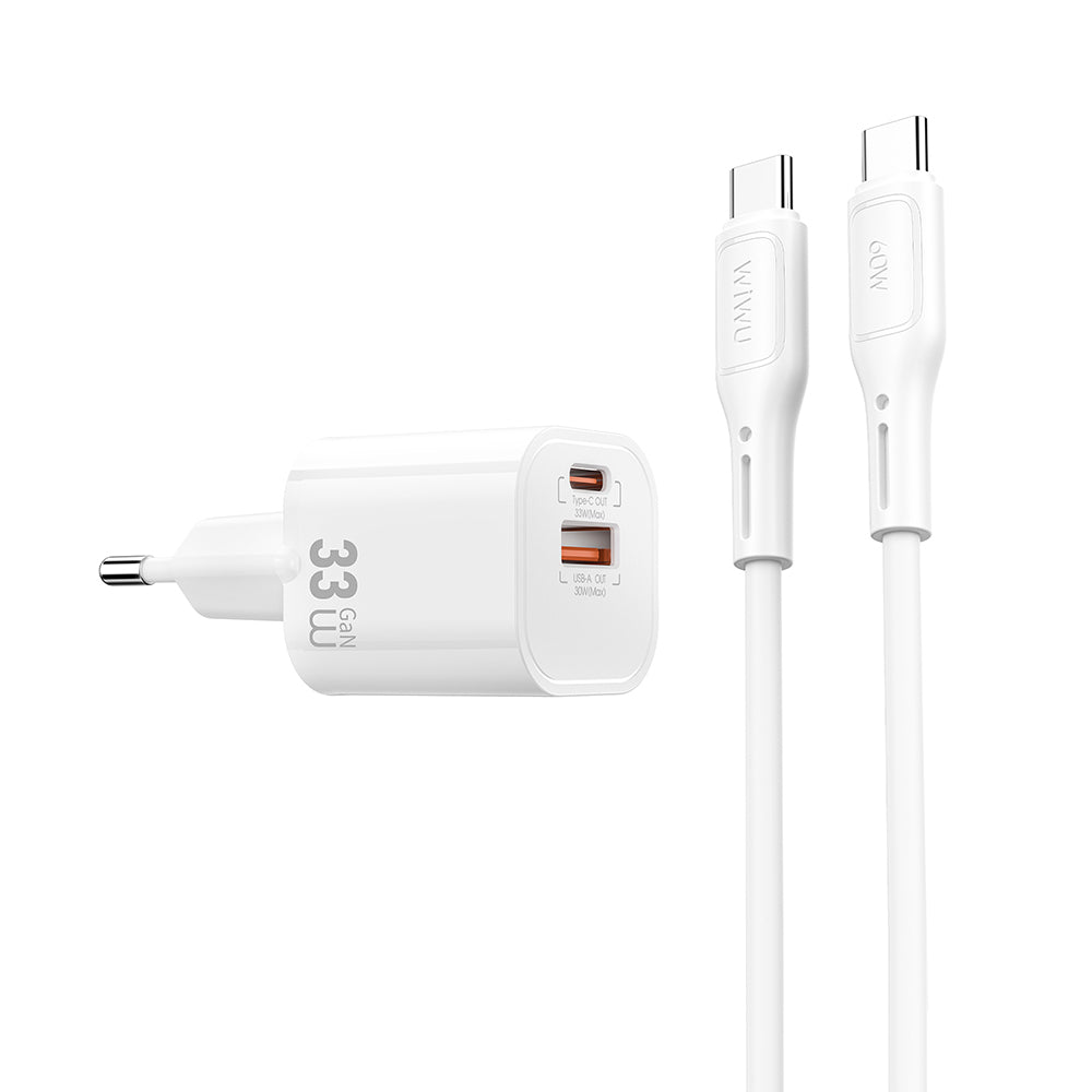Wi-G018 Cube Gan Type-C to Type-C PD Hızlı Şarj Cihazı ve Kablo Set 33W