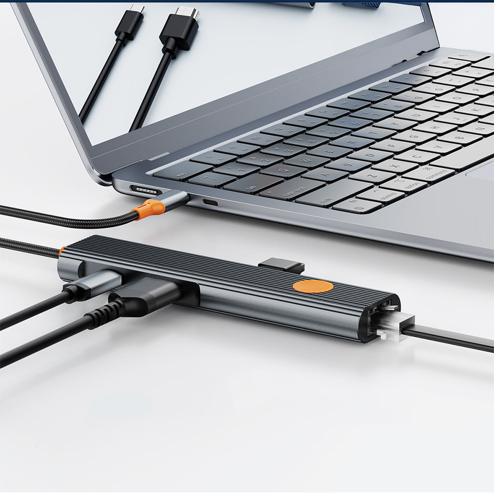 Wi-HB005 Travel 5'i 1 Arada Type-C Dönüştürücü Hub RJ45 Gigabit Ethernet 4K HDMI 100W PD