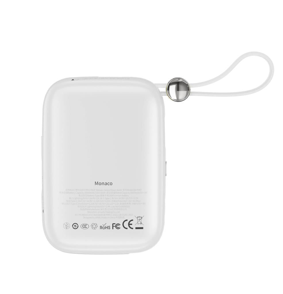 Wi-P042 Monaco Serisi Lightning ve Type-C Kablolu Dijital LED Göstergeli Askılı Powerbank 10000mAh