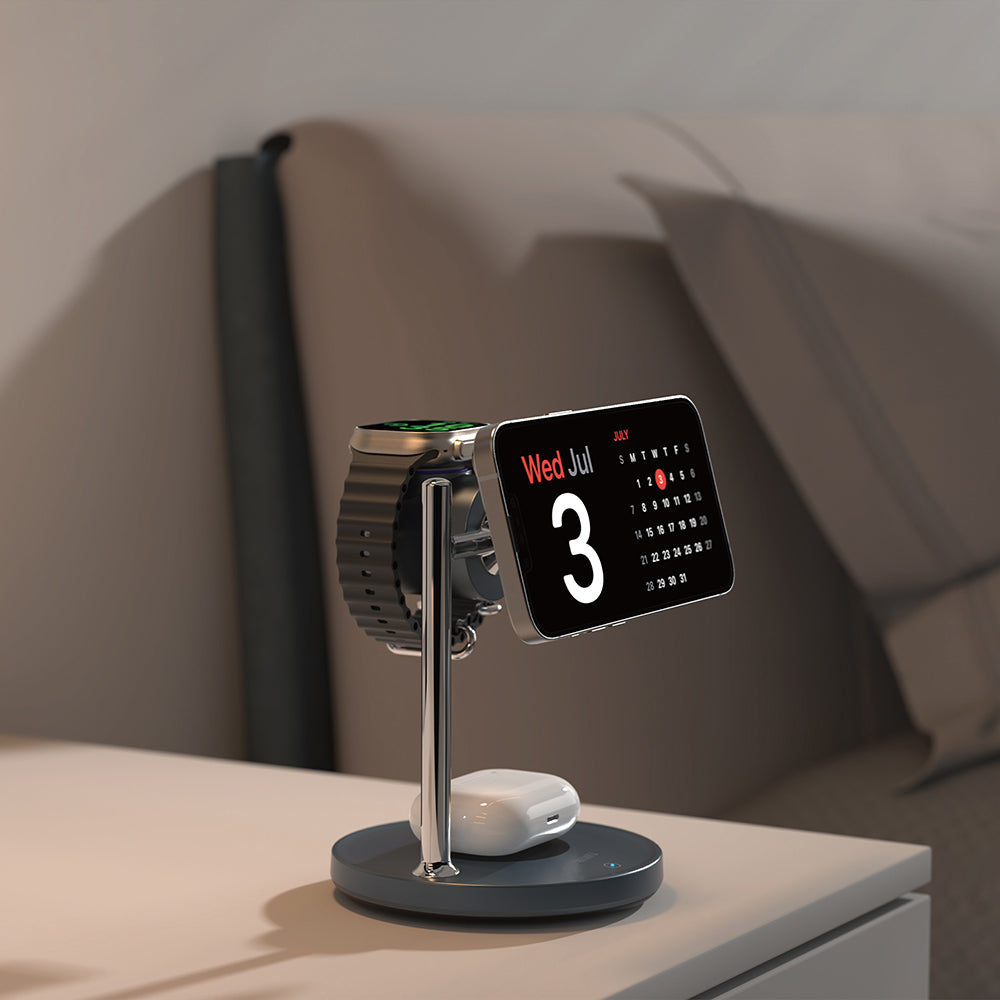 Wi-W041 Qi2 Teknolojili Aktif Soğutmalı 3in1 Kablosuz Şarj Standı 25W