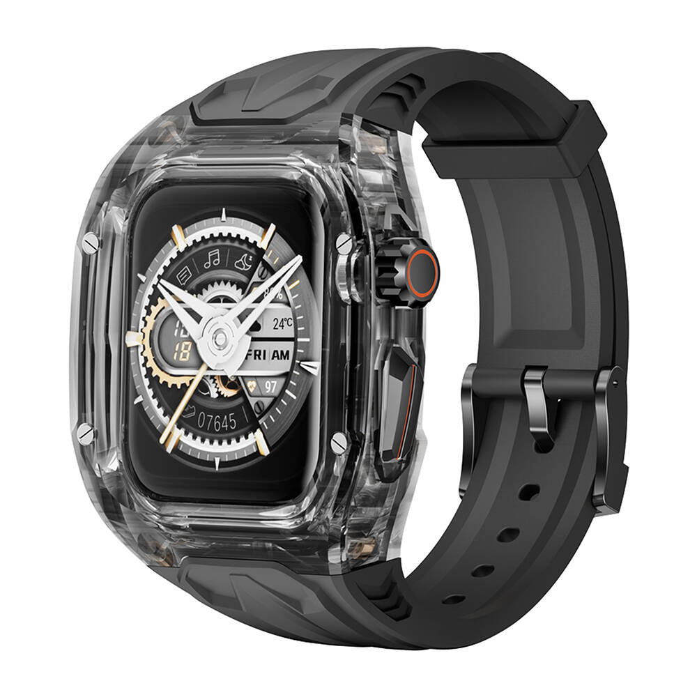 Wi-WB013 Rambo Serisi 2in1 Şeffaf Kasa Apple Watch 44mm Kordon