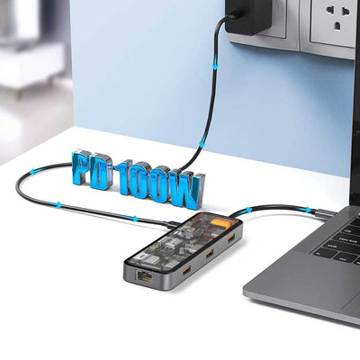 CB008 8in1 Şeffaf Type-C Hub 100W Çoğaltıcı