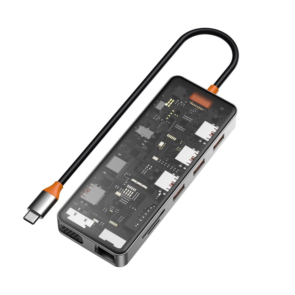 CB011 11in1 Şeffaf Type-C Hub 100W Çoklayıcı
