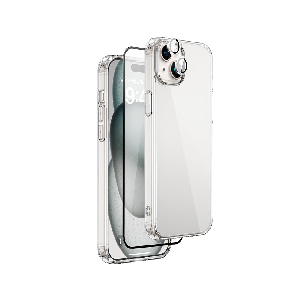 iPhone 15 Plus Wi-IP001 3'ü 1 Arada Kılıf Lens Ekran Koruyucu Koruma Seti
