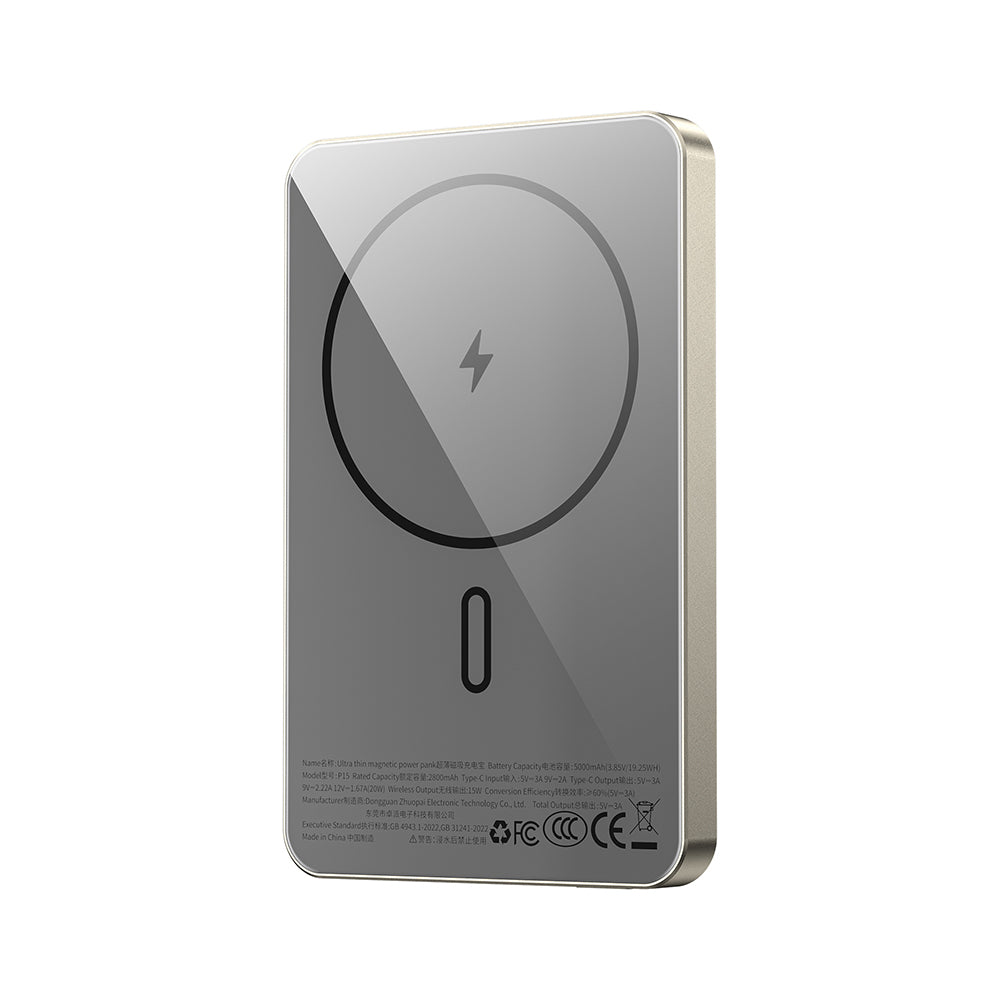 P15 MagSafe Uyumlu 5000mAh 15W Kablosuz Şarjlı Ultra İnce Powerbank