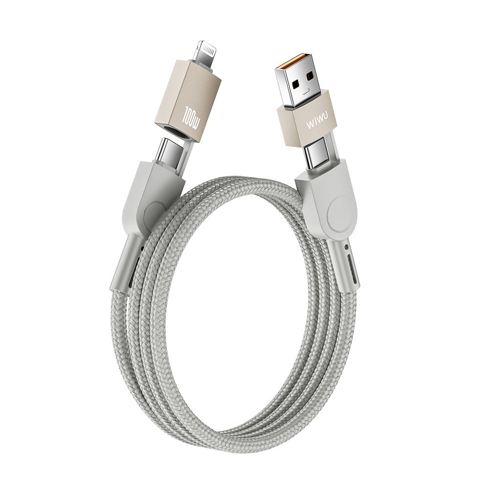 Raptor 4in1 Çoklu USB-A + Type-C to Type-C + Lightning 100W Şarj ve Data Kablosu 120cm