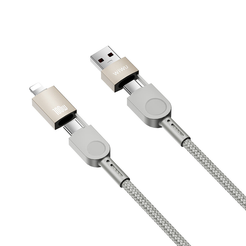 Raptor 4in1 Çoklu USB-A + Type-C to Type-C + Lightning 100W Şarj ve Data Kablosu 120cm
