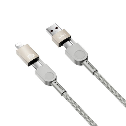 Raptor 4in1 Çoklu USB-A + Type-C to Type-C + Lightning 100W Şarj ve Data Kablosu 120cm