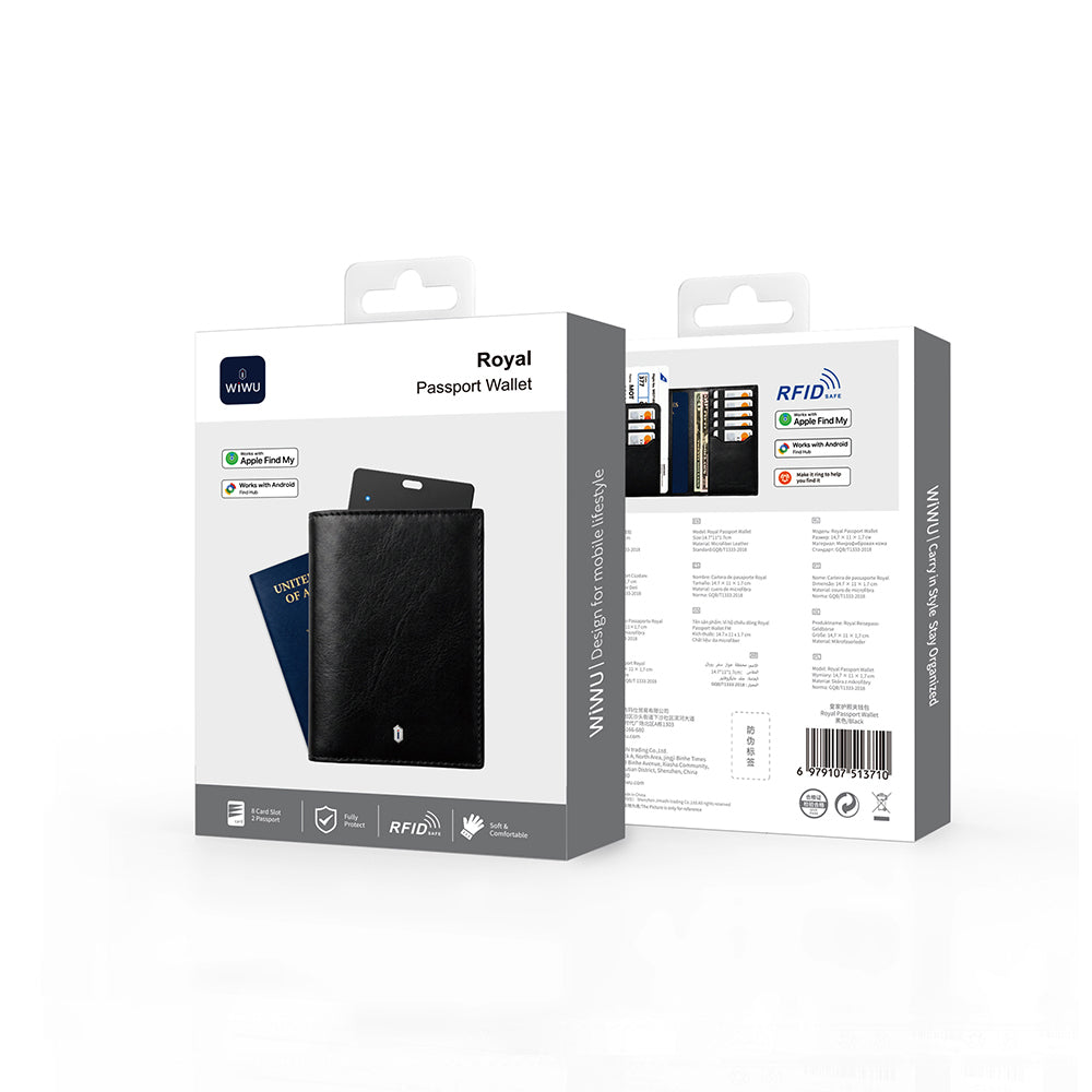 Royal Passport Wallet iOS ve Android Uyumlu RFID Akıllı Takip Özellikli PU Deri Cüzdan