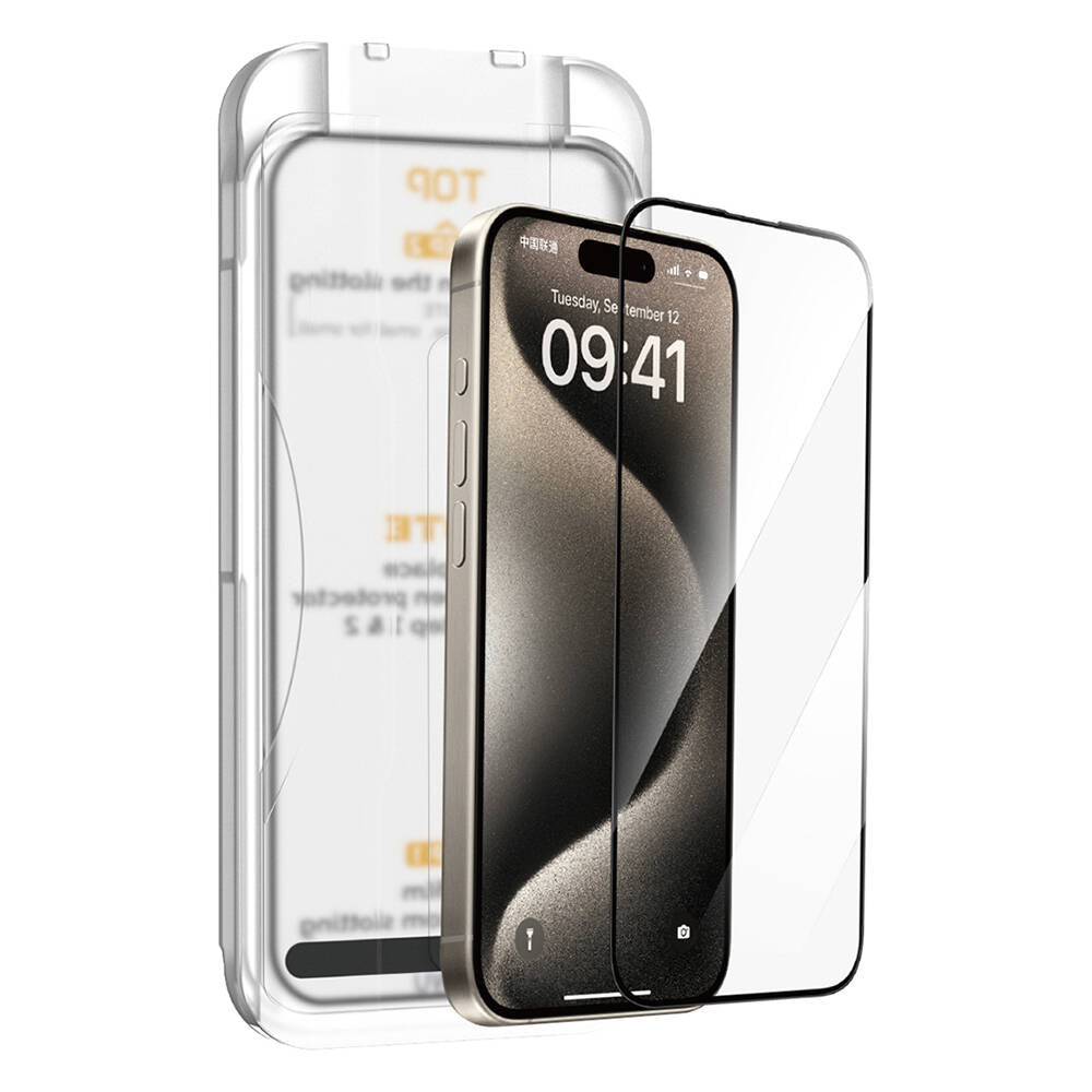 SQ-008 iPhone 15 Pro Max Oleofobik Ekran Koruyucu + Uygulama Aparatı