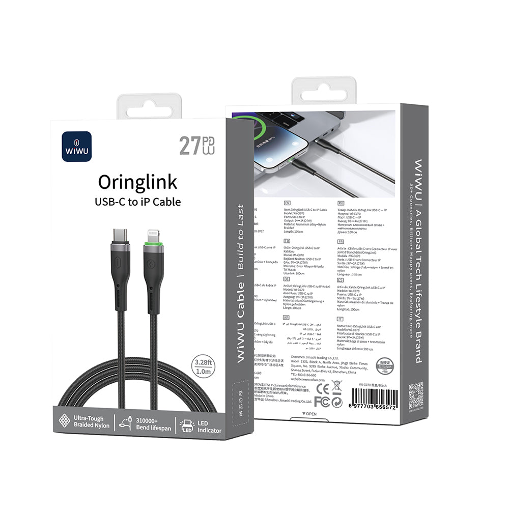 Wi-C070 Orginlink Type-C to Lightning LED Göstergeli PD Hızlı Şarj Kablosu 27W 1M