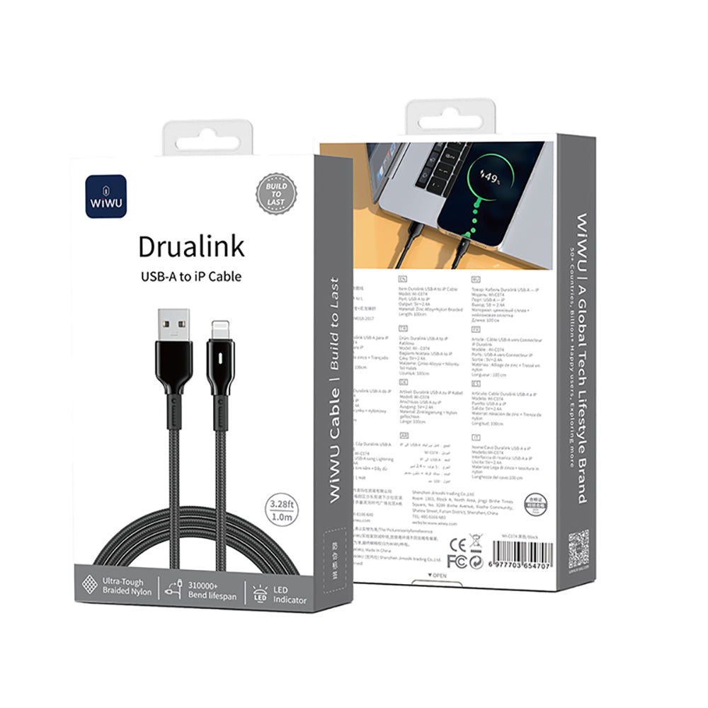 Wi-C074 Drualink USB-A to Lightning Hızlı Şarj Kablosu 1M