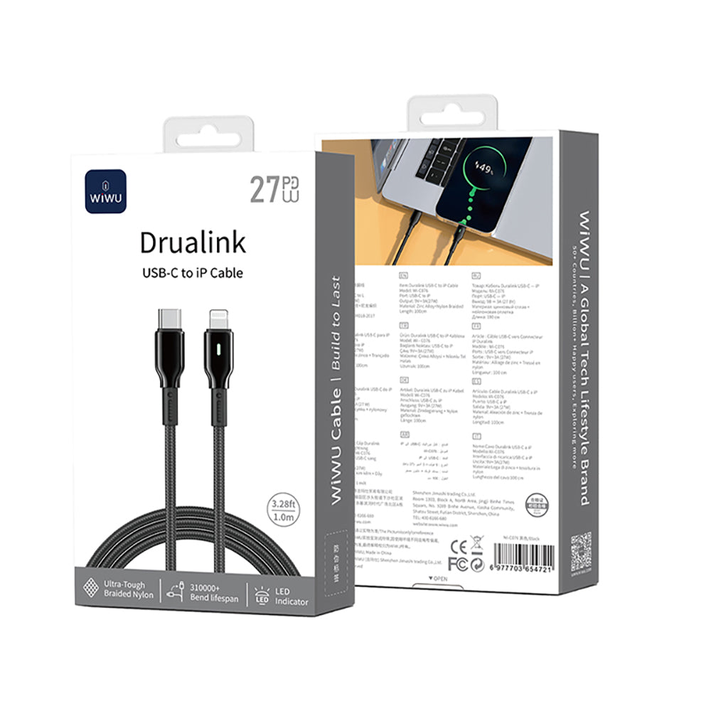 Wi-C076 Drualink Type-C to Lightning PD 27W Hızlı Şarj Kablosu 1M