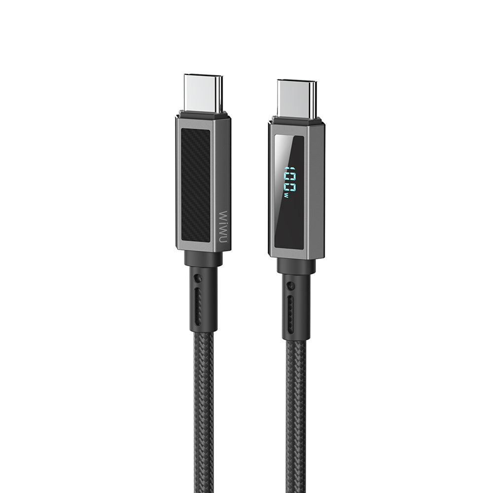 Wi-C079 Warriors Aramid Fiber LED Göstergeli Type-C to Type-C 100W Şarj Kablosu 1.2M