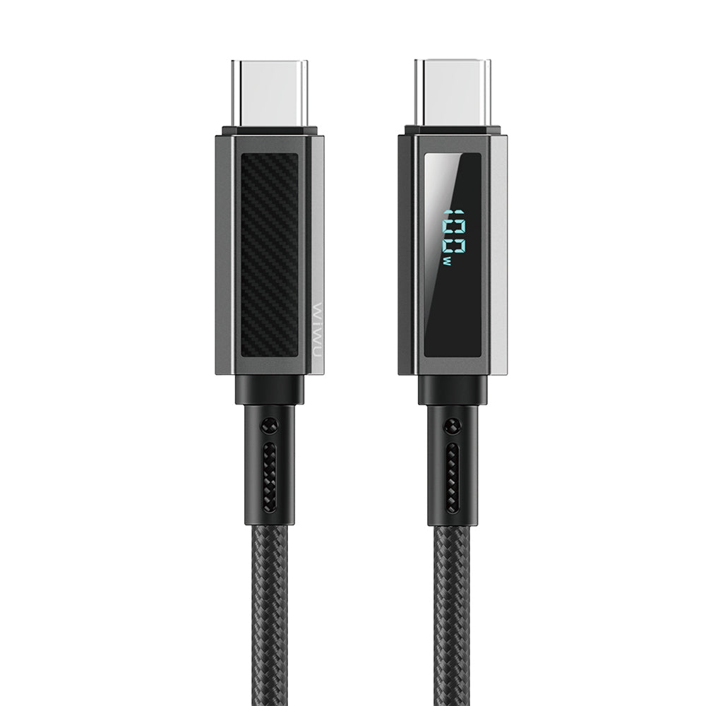 Wi-C079 Warriors Aramid Fiber LED Göstergeli Type-C to Type-C 100W Şarj Kablosu 1.2M