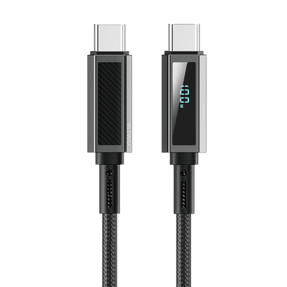 Wi-C079 Warriors Aramid Fiber LED Göstergeli Type-C to Type-C 100W Şarj Kablosu 1.2M