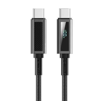 Wi-C079 Warriors Aramid Fiber LED Göstergeli Type-C to Type-C 100W Şarj Kablosu 1.2M