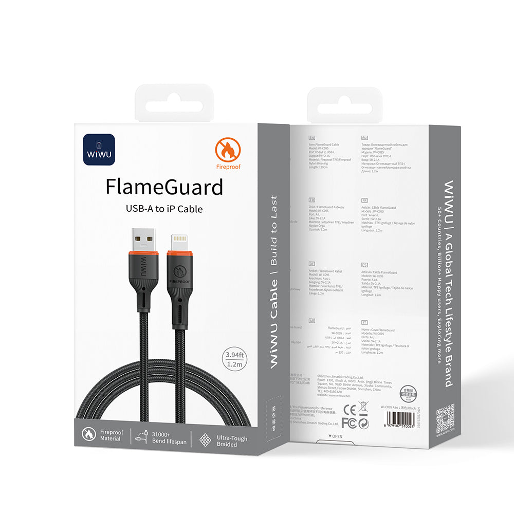 Wi-C095 FlameGuard USB-A to Lightning Data ve Şarj Kablosu 1.2m