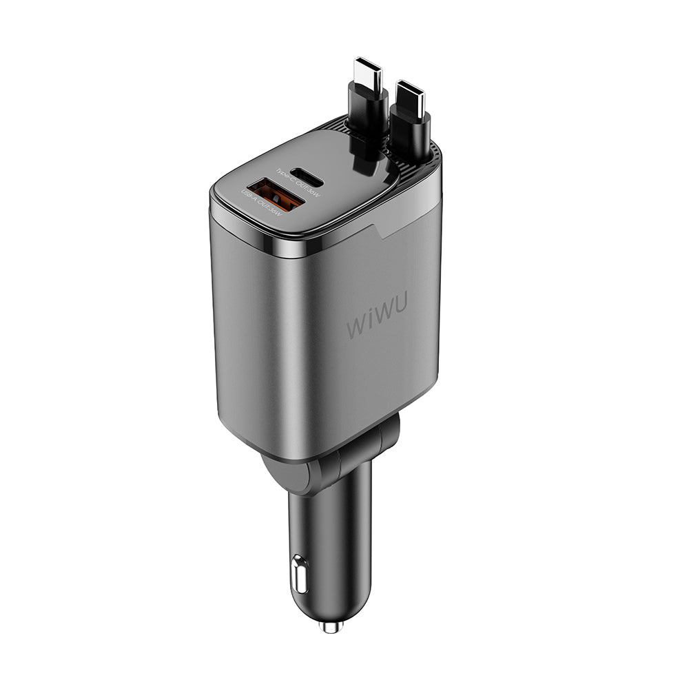 Wi-CC034 Type-C + USB-A GaN Teknolojili Dahili Kablolu Araç Şarj Aleti 111W