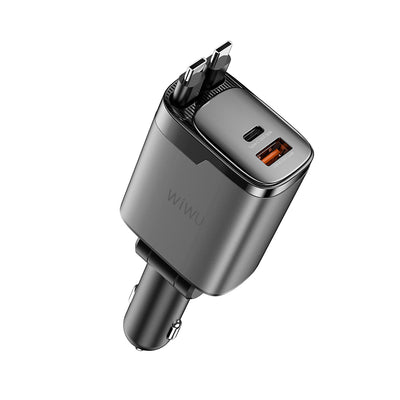 Wi-CC034 Type-C + USB-A GaN Teknolojili Dahili Kablolu Araç Şarj Aleti 111W
