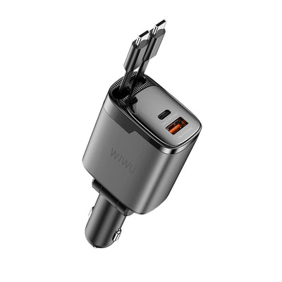 Wi-CC034 Type-C + USB-A GaN Teknolojili Dahili Kablolu Araç Şarj Aleti 111W