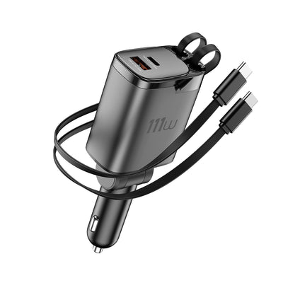 Wi-CC034 Type-C + USB-A GaN Teknolojili Dahili Kablolu Araç Şarj Aleti 111W