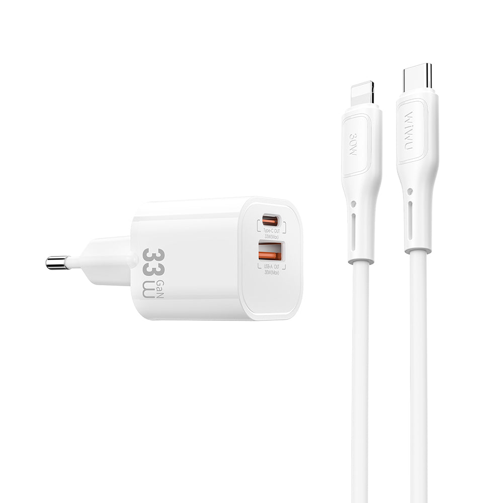 Wi-G018 Cube Gan Type-C to Lightning PD Hızlı Şarj Cihazı ve Kablo Set 33W