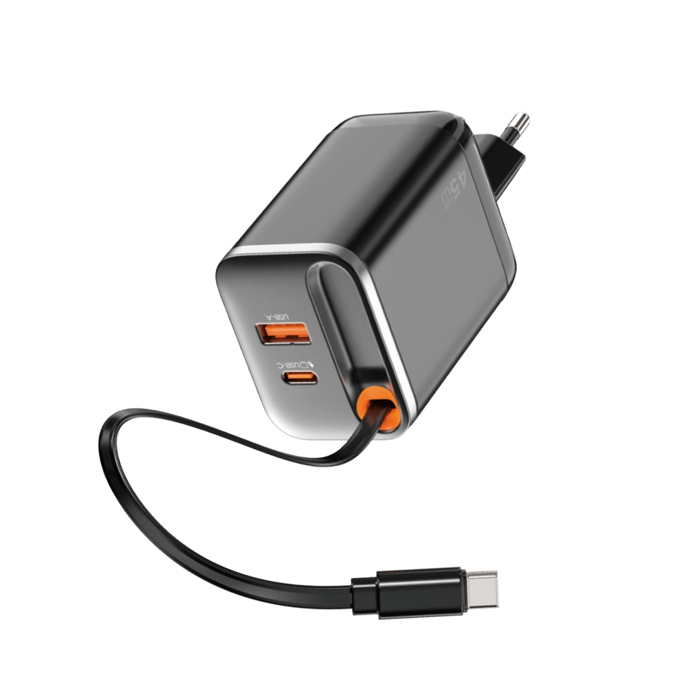 Wi-G021 Helix GaN USB-A to Type-C PD 45W Şarj Cihazı ve Kablo Set