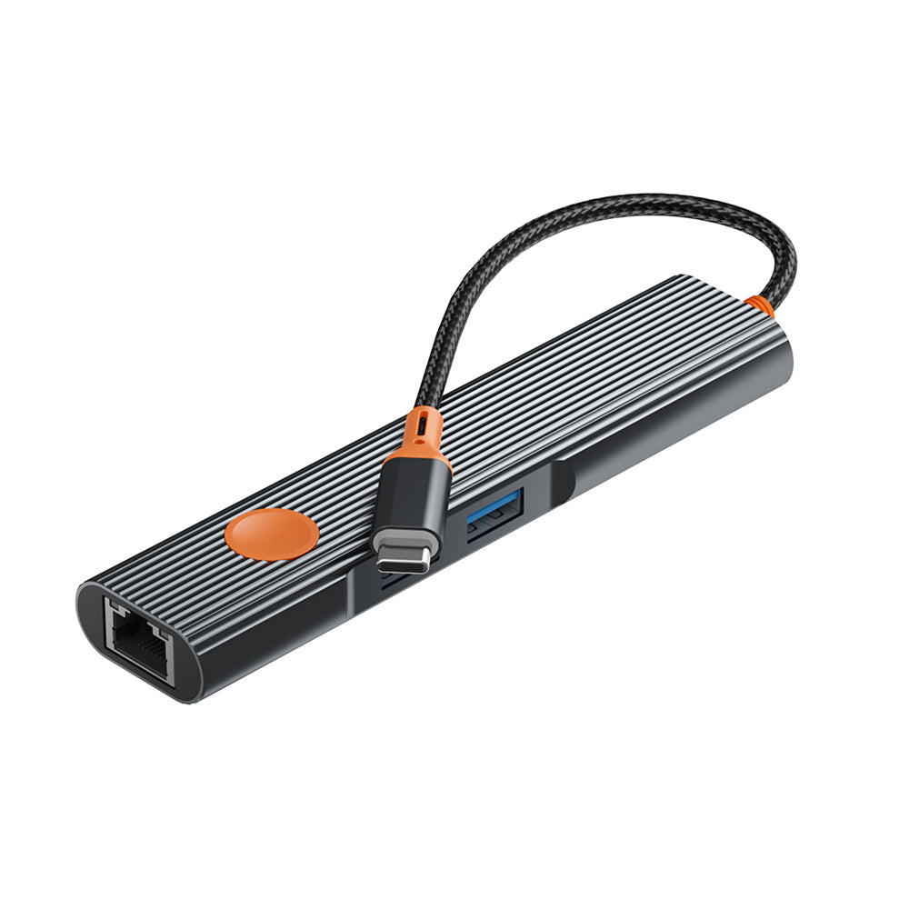 Wi-HB005 Travel 5'i 1 Arada Type-C Dönüştürücü Hub RJ45 Gigabit Ethernet 4K HDMI 100W PD