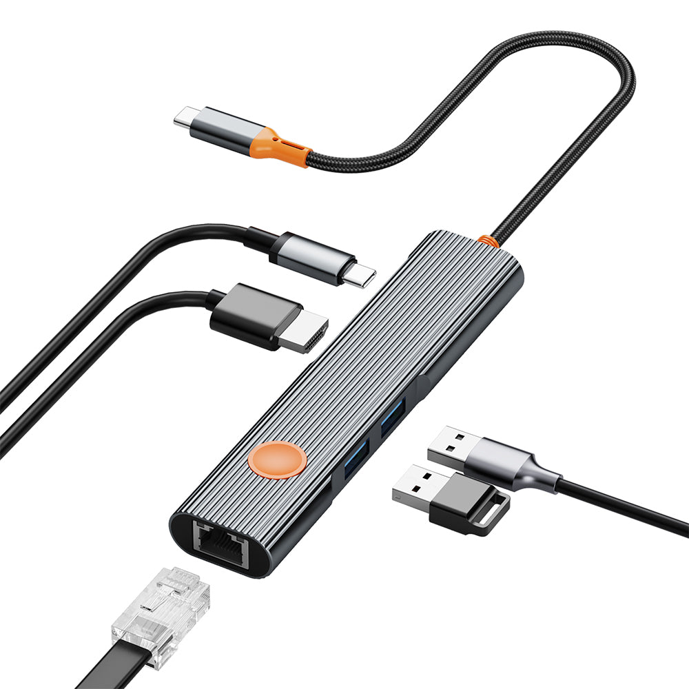 Wi-HB005 Travel 5'i 1 Arada Type-C Dönüştürücü Hub RJ45 Gigabit Ethernet 4K HDMI 100W PD