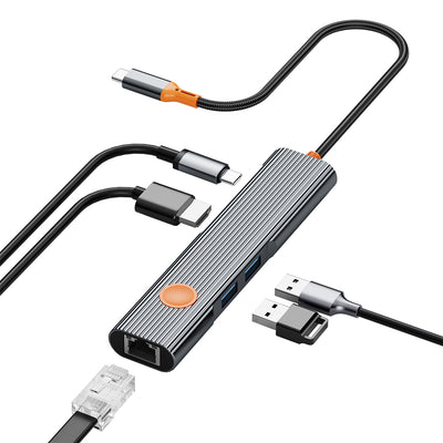 Wi-HB005 Travel 5'i 1 Arada Type-C Dönüştürücü Hub RJ45 Gigabit Ethernet 4K HDMI 100W PD