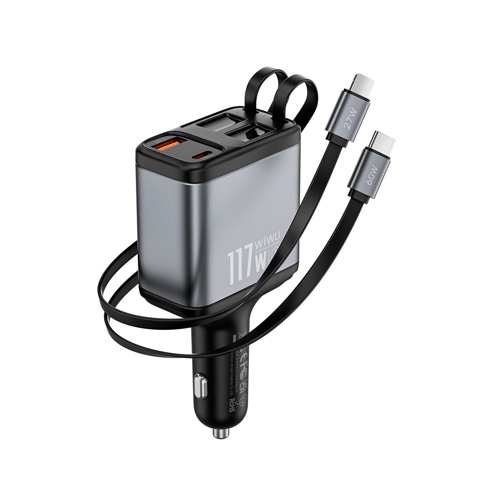 Wi-QC027 117W Led Göstergeli Type-C + Lightning Kablolu Araç Şarj Cihazı
