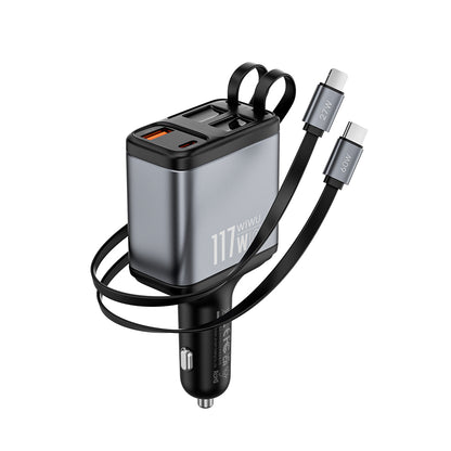 Wi-QC027 117W Led Göstergeli Type-C + Lightning Kablolu Araç Şarj Cihazı