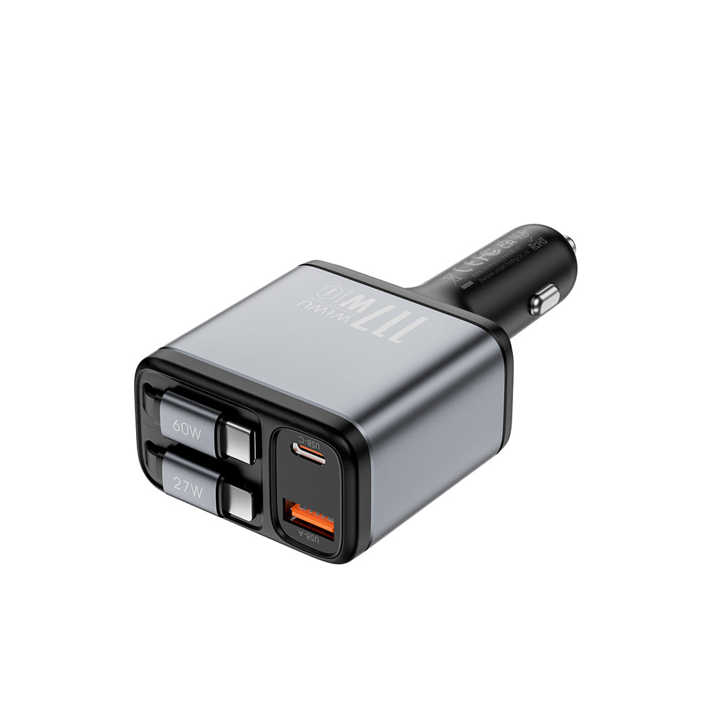 Wi-QC027 117W Led Göstergeli Type-C + Lightning Kablolu Araç Şarj Cihazı