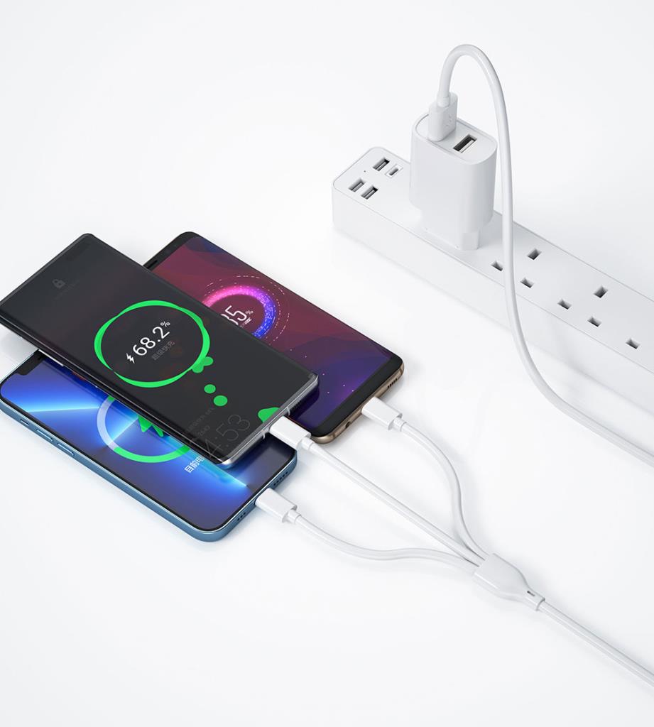 Wi-U003 2.1A Çift USB Çıkışlı 3in1 Type-C Lightning Micro Hızlı Şarj Seti